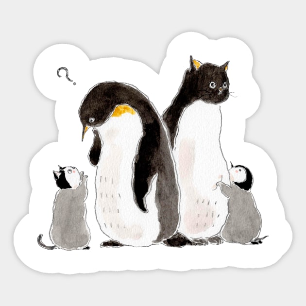 Penguin parent and child cats Sticker by TOCOROCOMUGI